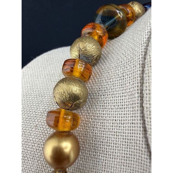 Vintage Glass Beaded Necklace Gold Tone 24" - Picture 5 of 10